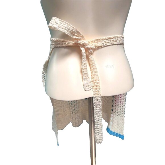 CCC Handmade Crochet Lace Apron Pocket Blue Trim Vintage One Size Fits Most - Picture 4 of 5